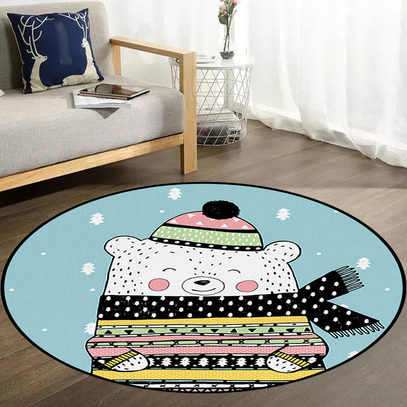 Brehn | Casual Kids Teppich in Blau Tier Bär Bäume Muster Teppich Polyester Waschbar Haustierfreundlich Teppich für Kinderzimmer