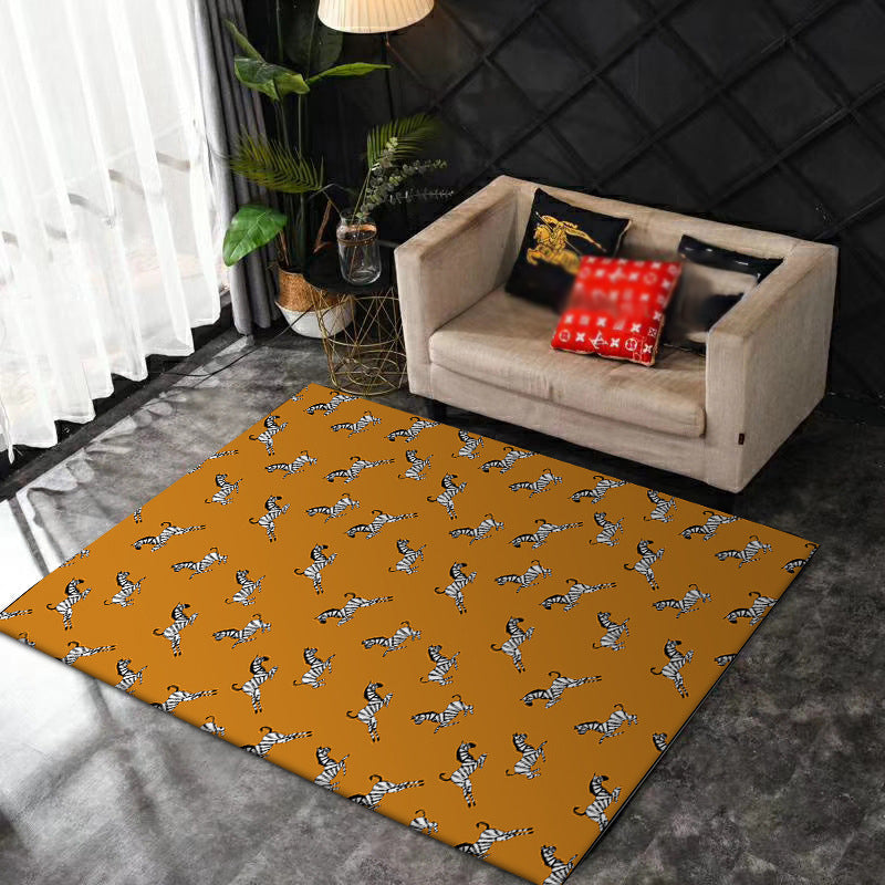 Brehn | Oranger Kinderzimmer Teppich Kinder Tier Zebra Muster Bereichsteppich Polyester Fleckenresistenter Teppich