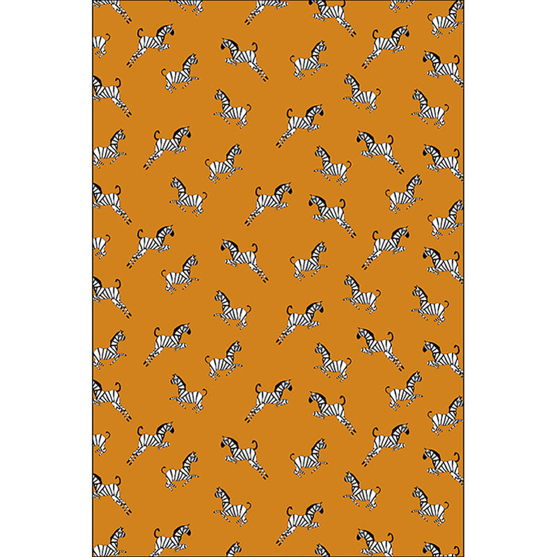 Brehn | Oranger Kinderzimmer Teppich Kinder Tier Zebra Muster Bereichsteppich Polyester Fleckenresistenter Teppich