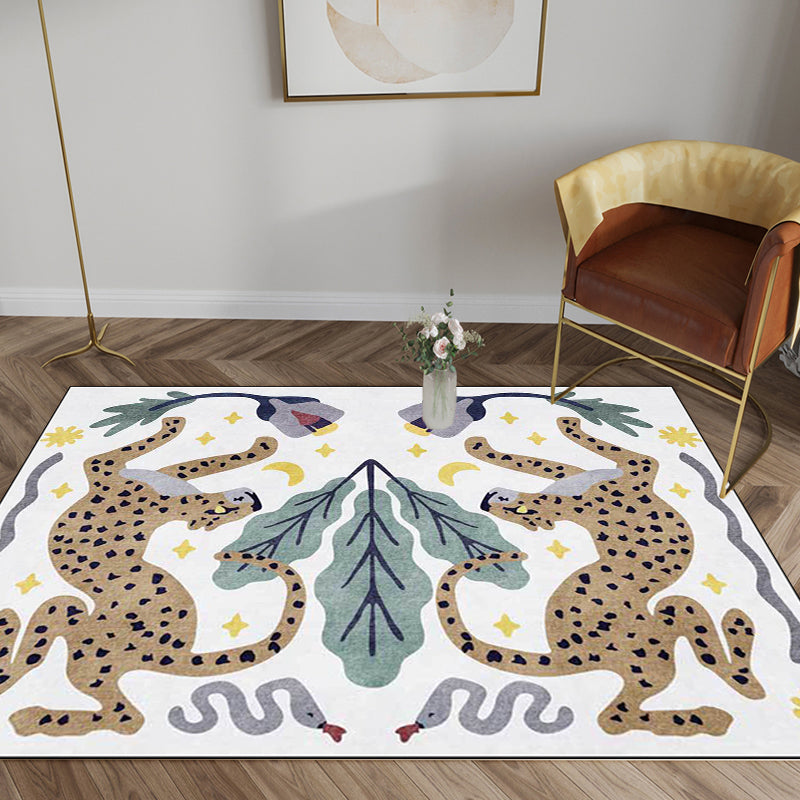 Brehn | Uniek Kids Tapijt in Zwart en Wit Dieren Leopard Slang Bladeren Patroon Tapijt Polyester Vlekbestendig Vloerkleed voor Kinderkamer