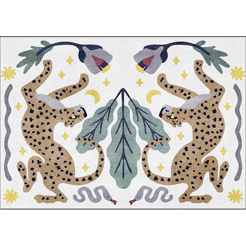 Brehn | Uniek Kids Tapijt in Zwart en Wit Dieren Leopard Slang Bladeren Patroon Tapijt Polyester Vlekbestendig Vloerkleed voor Kinderkamer