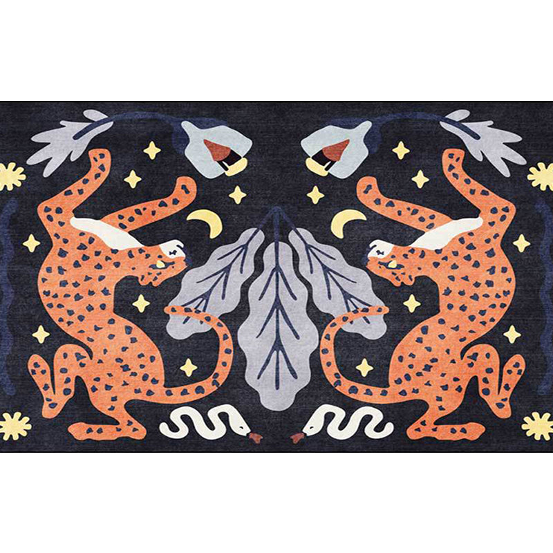 Brehn | Uniek Kids Tapijt in Zwart en Wit Dieren Leopard Slang Bladeren Patroon Tapijt Polyester Vlekbestendig Vloerkleed voor Kinderkamer