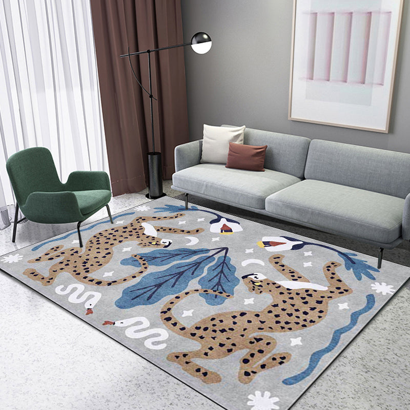 Brehn | Uniek Kids Tapijt in Zwart en Wit Dieren Leopard Slang Bladeren Patroon Tapijt Polyester Vlekbestendig Vloerkleed voor Kinderkamer