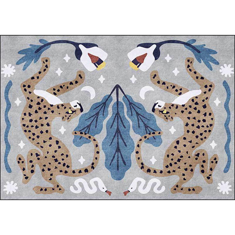 Brehn | Uniek Kids Tapijt in Zwart en Wit Dieren Leopard Slang Bladeren Patroon Tapijt Polyester Vlekbestendig Vloerkleed voor Kinderkamer