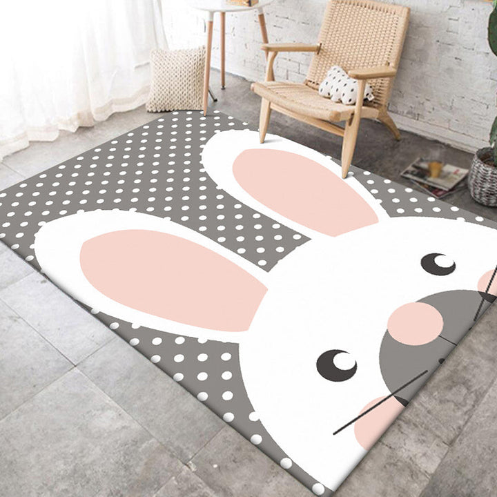 Brehn | Grijze Kinderkamer Tapijt Kids Dier Konijn Dots Patroon Gebied Tapijt Polyester Antislip Achterkant Vloerkleed