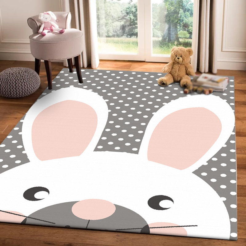 Brehn | Grijze Kinderkamer Tapijt Kids Dier Konijn Dots Patroon Gebied Tapijt Polyester Antislip Achterkant Vloerkleed