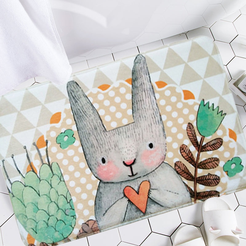 Brehn | Grau Kinderzimmer Teppich Kinder Tier Hase Herz Floral Muster Bereichsteppich Polyester Haustierfreundlicher Teppich