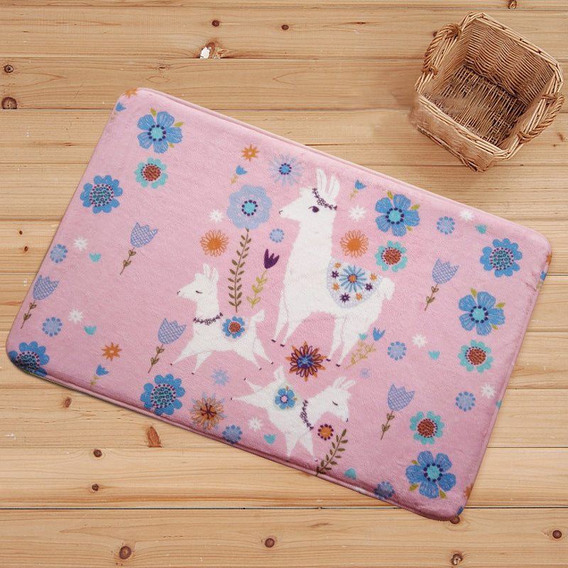 Brehn | Blauwe en Zwarte Kinderkamer Tapijt Dieren Alpaca Patroon Vloerkleed Polyester Vlekbestendig Tapijt