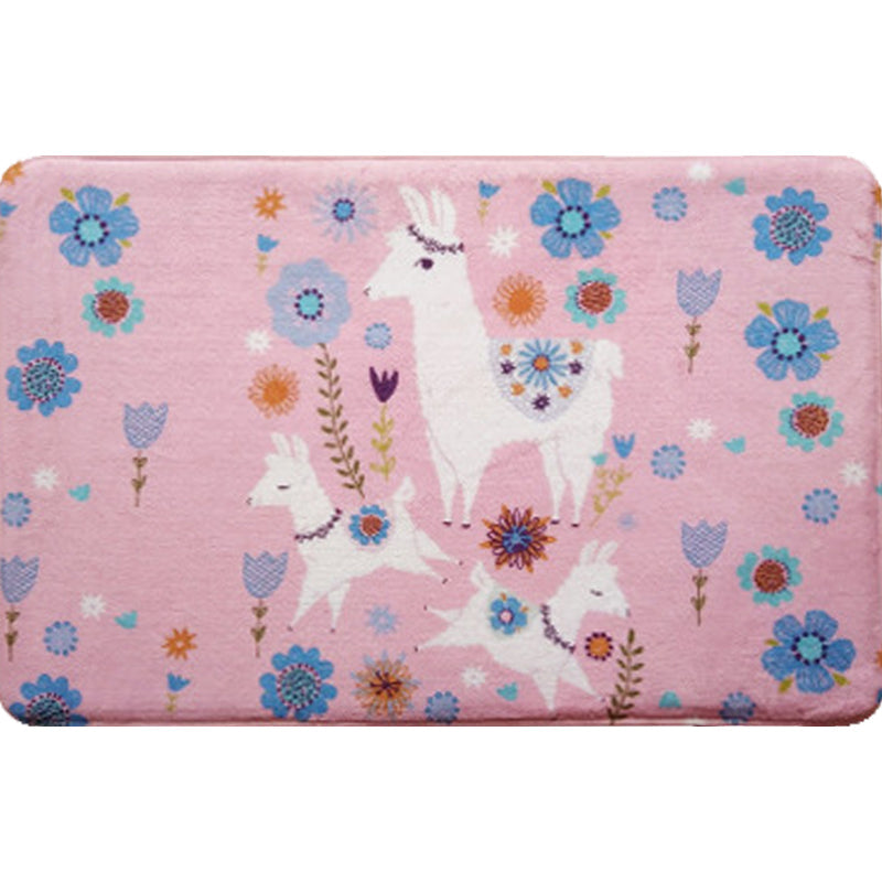 Brehn | Blauwe en Zwarte Kinderkamer Tapijt Dieren Alpaca Patroon Vloerkleed Polyester Vlekbestendig Tapijt