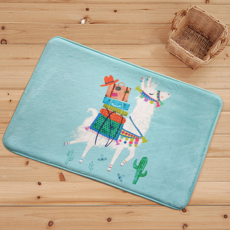 Brehn | Blauwe en Zwarte Kinderkamer Tapijt Dieren Alpaca Patroon Vloerkleed Polyester Vlekbestendig Tapijt