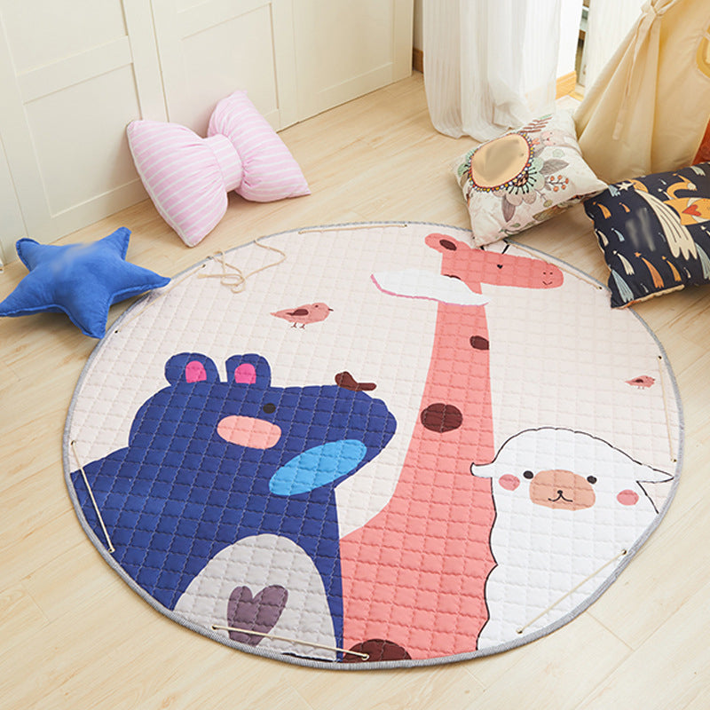 Brehn | Kinderzimmerteppich in Pink und Grau Tier Einhorn Kaninchen Schaf Druck Teppich Polyester Maschinenwaschbarer Teppich
