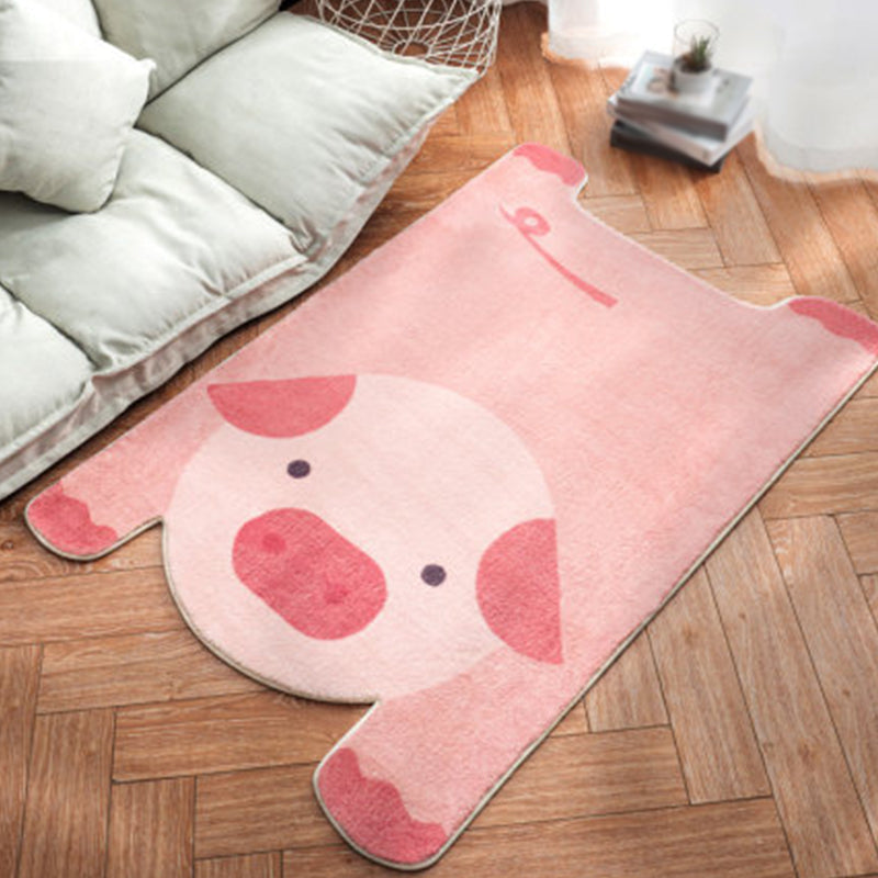 Brehn | Uniek Kinderen Onregelmatig Tapijt in Wit en Roze Dieren Leeuw Panda Patroon Tapijt Polyester Antislip Vloerkleed voor Kinderen Kamer