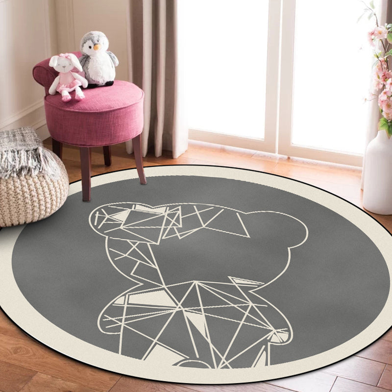 Brehn | Niedlicher Kinderteppich in Grau und Braun Tier Bär Geometrie Muster Teppich Polyester Fleckenresistenter Teppich für das Kinderzimmer