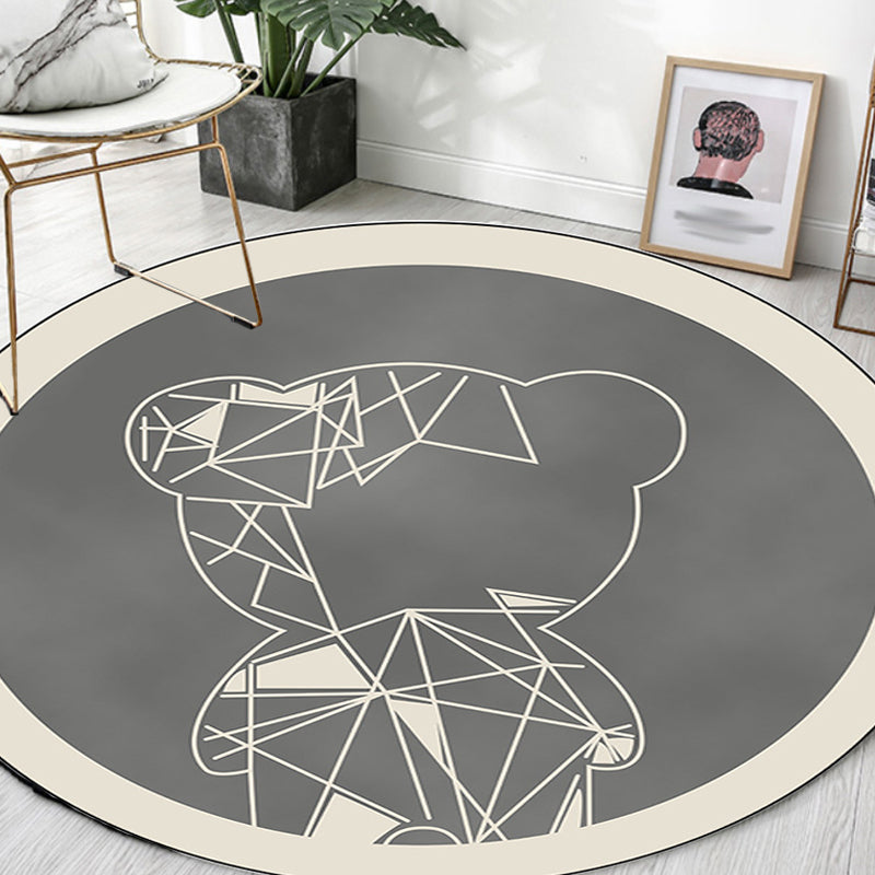 Brehn | Niedlicher Kinderteppich in Grau und Braun Tier Bär Geometrie Muster Teppich Polyester Fleckenresistenter Teppich für das Kinderzimmer