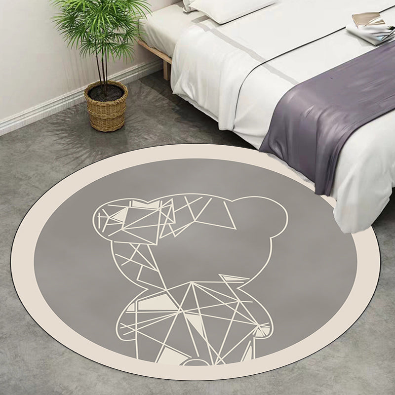 Brehn | Niedlicher Kinderteppich in Grau und Braun Tier Bär Geometrie Muster Teppich Polyester Fleckenresistenter Teppich für das Kinderzimmer
