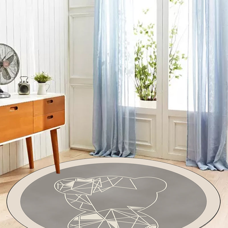 Brehn | Niedlicher Kinderteppich in Grau und Braun Tier Bär Geometrie Muster Teppich Polyester Fleckenresistenter Teppich für das Kinderzimmer