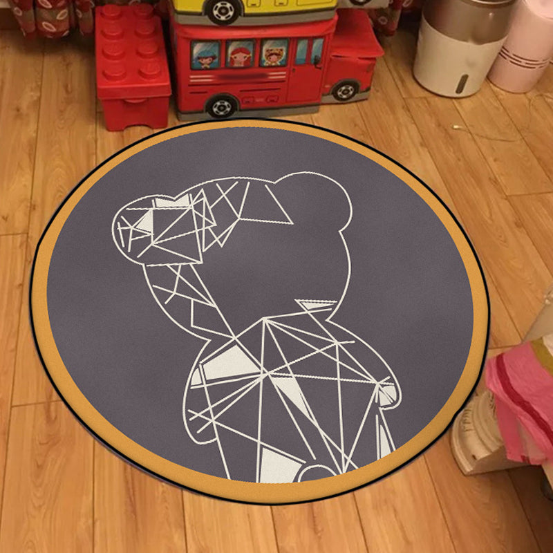 Brehn | Niedlicher Kinderteppich in Grau und Braun Tier Bär Geometrie Muster Teppich Polyester Fleckenresistenter Teppich für das Kinderzimmer