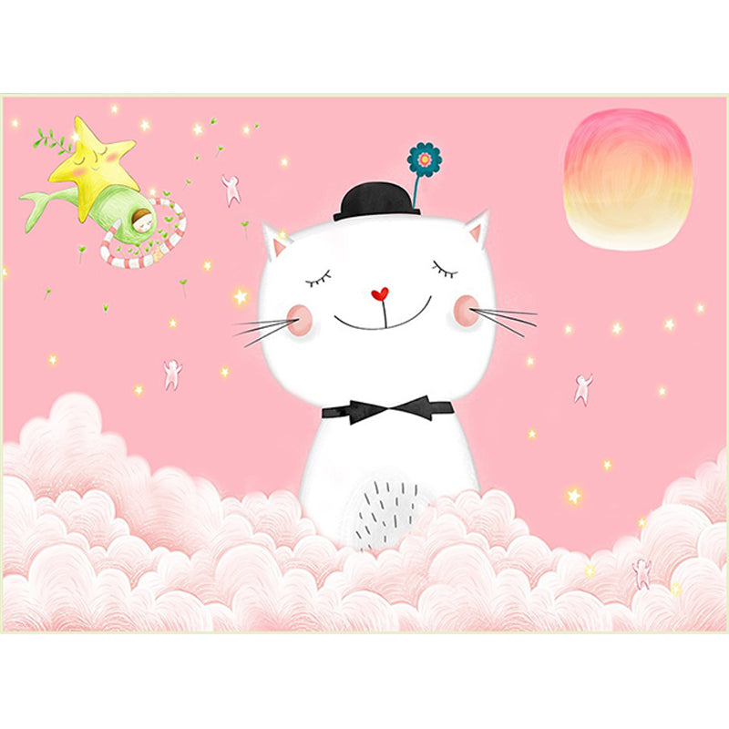 Brehn | Lässiger Kinderteppich in Pink Tier Katze Wolkenmuster Teppich Polyester rutschfeste Rückseite waschbarer Teppich für das Kinderzimmer