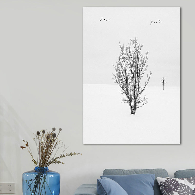 Brehn | Fotografie Minimalistische Canvas Wandkunst met Vogel en Boomlandschap, Lichte Kleur