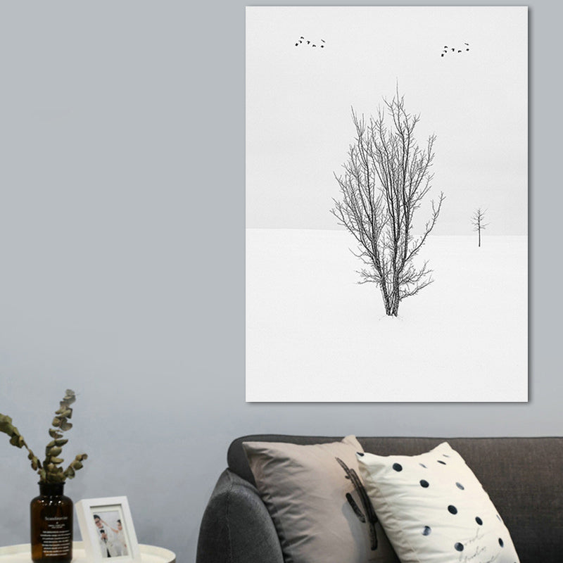 Brehn | Fotografie Minimalistische Canvas Wandkunst met Vogel en Boomlandschap, Lichte Kleur