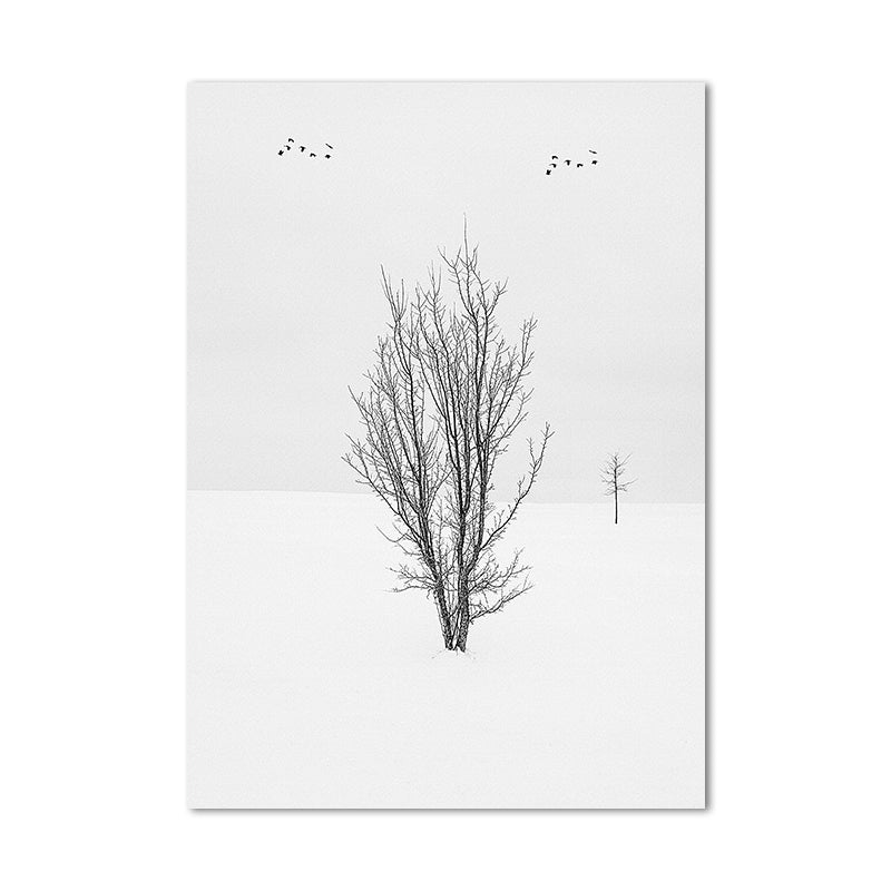 Brehn | Fotografie Minimalistische Canvas Wandkunst met Vogel en Boomlandschap, Lichte Kleur