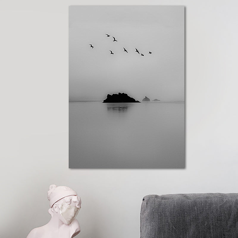 Brehn | Fotografie Minimalistische Canvas Wandkunst met Vogel en Boomlandschap, Lichte Kleur