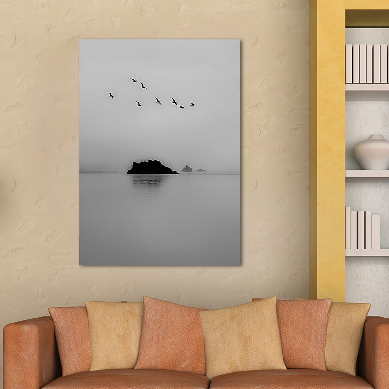 Brehn | Fotografie Minimalistische Canvas Wandkunst met Vogel en Boomlandschap, Lichte Kleur