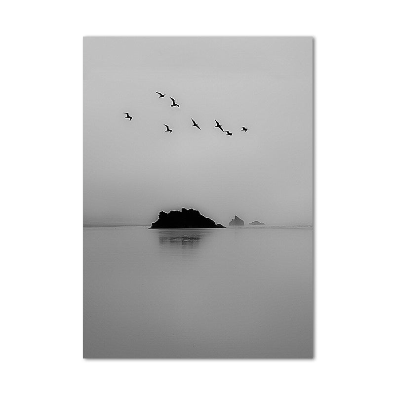 Brehn | Fotografie Minimalistische Canvas Wandkunst met Vogel en Boomlandschap, Lichte Kleur