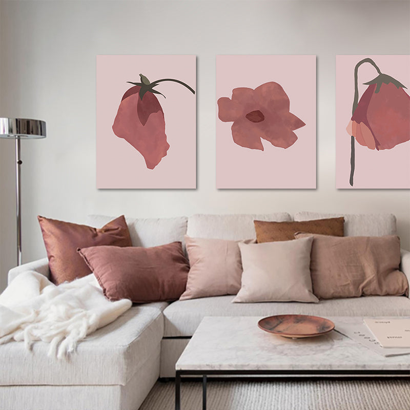 Brehn | Nordic Blossom Wandkunst Leinwand Texturiertes rotes Gemälde für das Wohnzimmer (Mehrere Größenoptionen)