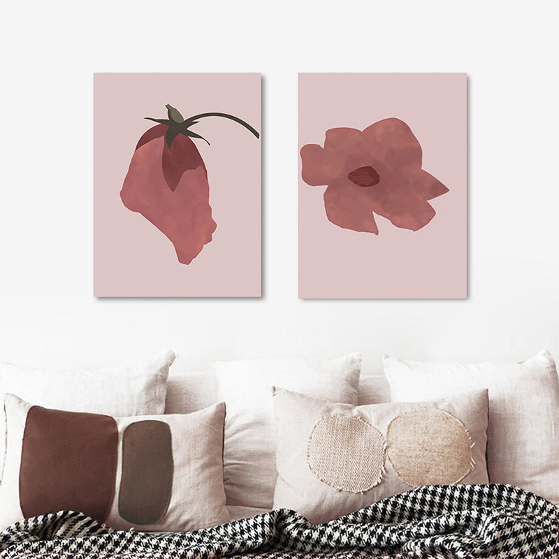 Brehn | Nordic Blossom Wandkunst Leinwand Texturiertes rotes Gemälde für das Wohnzimmer (Mehrere Größenoptionen)