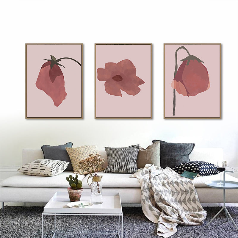Brehn | Nordic Blossom Wandkunst Leinwand Texturiertes rotes Gemälde für das Wohnzimmer (Mehrere Größenoptionen)