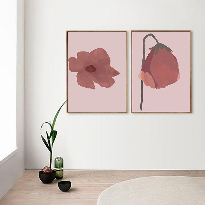 Brehn | Nordic Blossom Wandkunst Leinwand Texturiertes rotes Gemälde für das Wohnzimmer (Mehrere Größenoptionen)