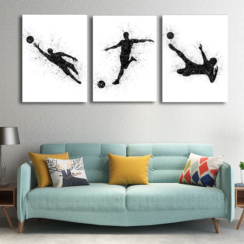 Brehn | Sport Fußball Leinwanddruck Einfachheit Texturiertes Wandkunst Decor in Schwarz auf Weiß