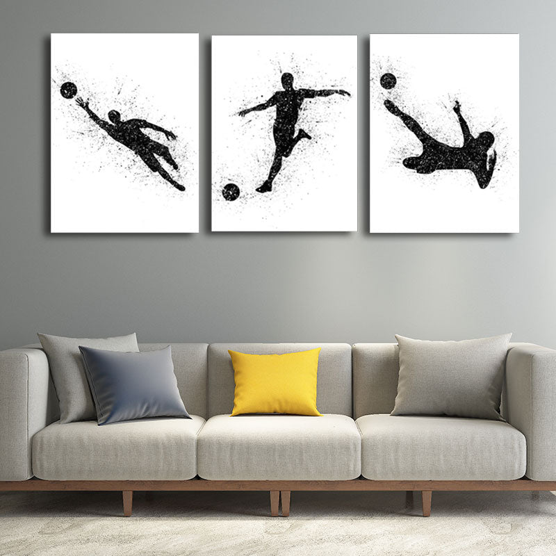 Brehn | Sport Fußball Leinwanddruck Einfachheit Texturiertes Wandkunst Decor in Schwarz auf Weiß