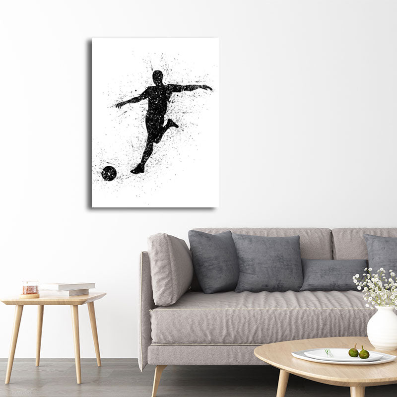 Brehn | Sport Fußball Leinwanddruck Einfachheit Texturiertes Wandkunst Decor in Schwarz auf Weiß
