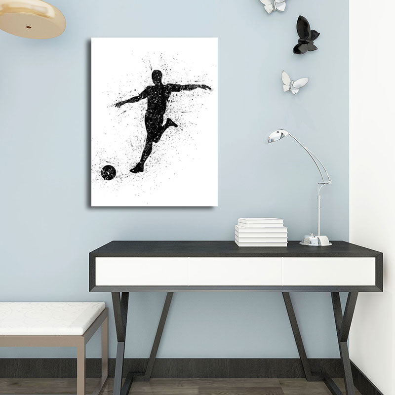 Brehn | Sport Fußball Leinwanddruck Einfachheit Texturiertes Wandkunst Decor in Schwarz auf Weiß