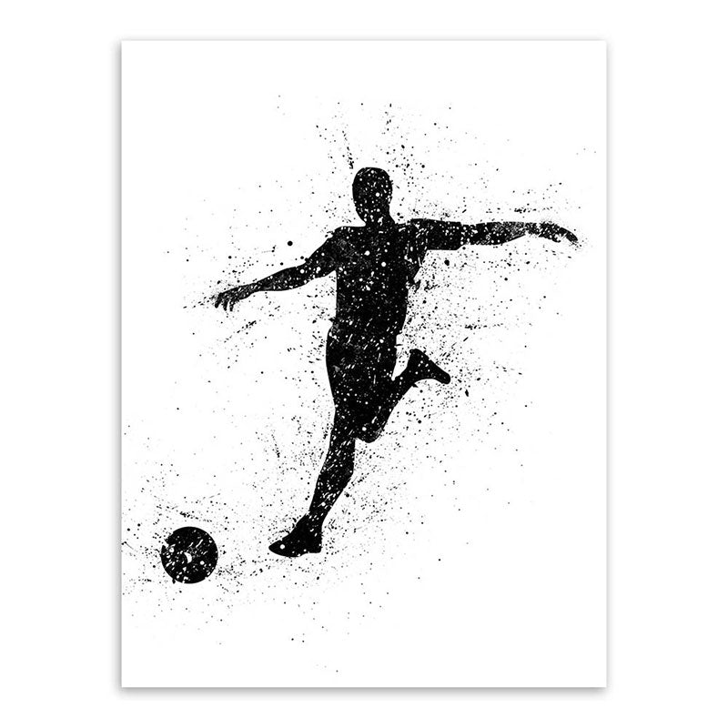 Brehn | Sport Fußball Leinwanddruck Einfachheit Texturiertes Wandkunst Decor in Schwarz auf Weiß