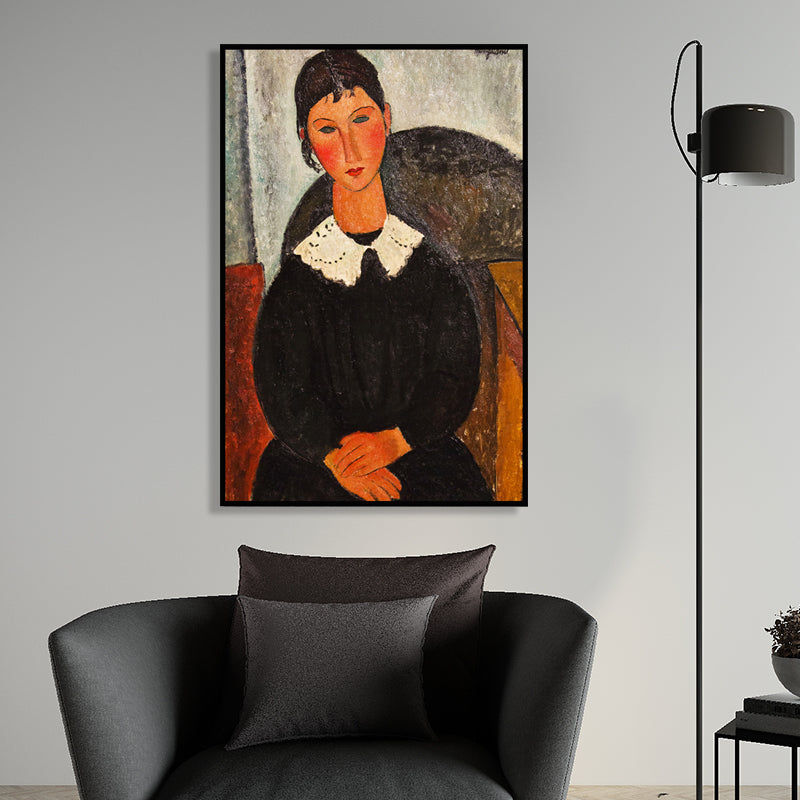 Brehn | Ölmalerei Porträt Leinwand Texturiert Traditionelle Wohnzimmer Wandkunst in Dunkler Farbe