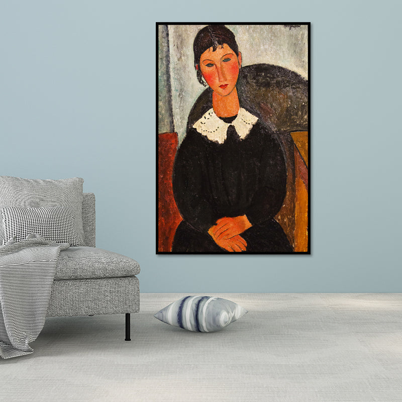 Brehn | Ölmalerei Porträt Leinwand Texturiert Traditionelle Wohnzimmer Wandkunst in Dunkler Farbe