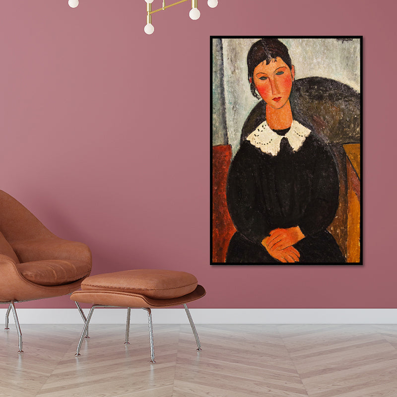 Brehn | Ölmalerei Porträt Leinwand Texturiert Traditionelle Wohnzimmer Wandkunst in Dunkler Farbe