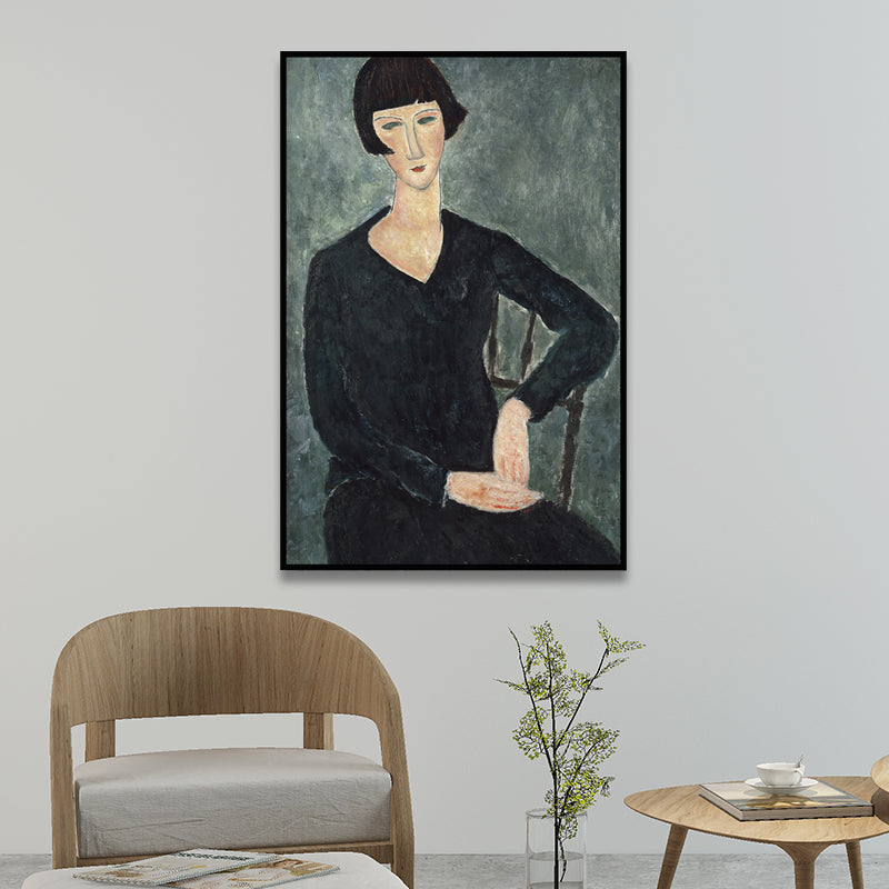 Brehn | Ölmalerei Porträt Leinwand Texturiert Traditionelle Wohnzimmer Wandkunst in Dunkler Farbe