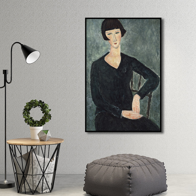 Brehn | Ölmalerei Porträt Leinwand Texturiert Traditionelle Wohnzimmer Wandkunst in Dunkler Farbe