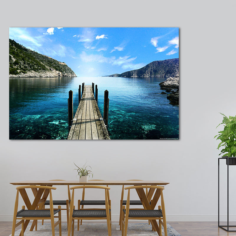 Brehn | Foto Ozean Holzbrücke Kunstdruck Zeitgenössische Leinwand Wanddekoration in dunkler Farbe