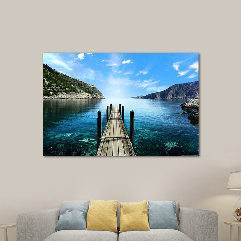 Brehn | Foto Ozean Holzbrücke Kunstdruck Zeitgenössische Leinwand Wanddekoration in dunkler Farbe
