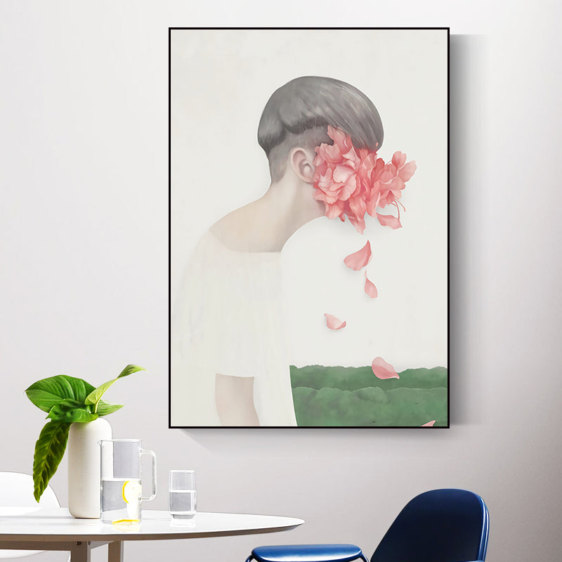 Brehn | Dunkle Farbige Nordische Wandkunst Illustrationen Menschen mit Blütenleinwanddruck für das Wohnzimmer
