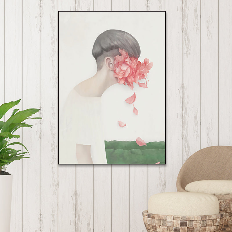 Brehn | Dunkle Farbige Nordische Wandkunst Illustrationen Menschen mit Blütenleinwanddruck für das Wohnzimmer