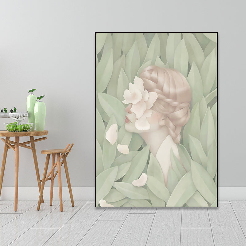 Brehn | Dunkle Farbige Nordische Wandkunst Illustrationen Menschen mit Blütenleinwanddruck für das Wohnzimmer