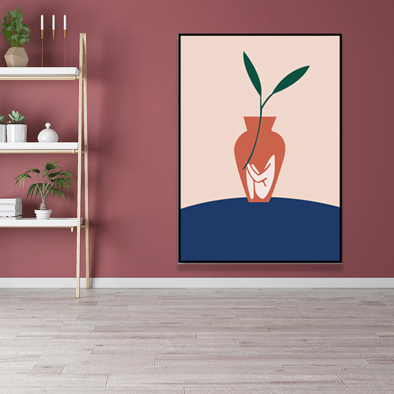 Brehn | Pflanze in der Vase Leinwand Blau Skandinavische Wandkunst für das Wohnzimmer, Mehrere Größen verfügbar