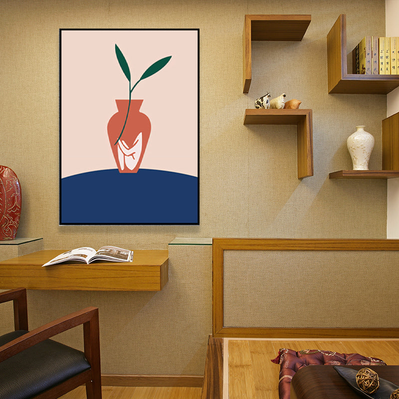 Brehn | Pflanze in der Vase Leinwand Blau Skandinavische Wandkunst für das Wohnzimmer, Mehrere Größen verfügbar