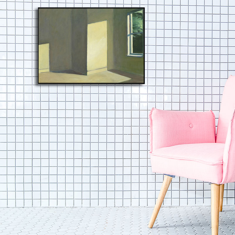 Brehn | Leerer Raum mit Sonnenlicht Malerei Grünes Leinwand Wandkunst Druck, Texturierte Oberfläche